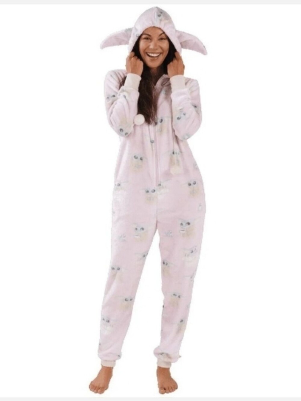 NWT Munki Munki Star Wars Grogu Baby Yoda Pink Hooded Onesie Pajamas XL